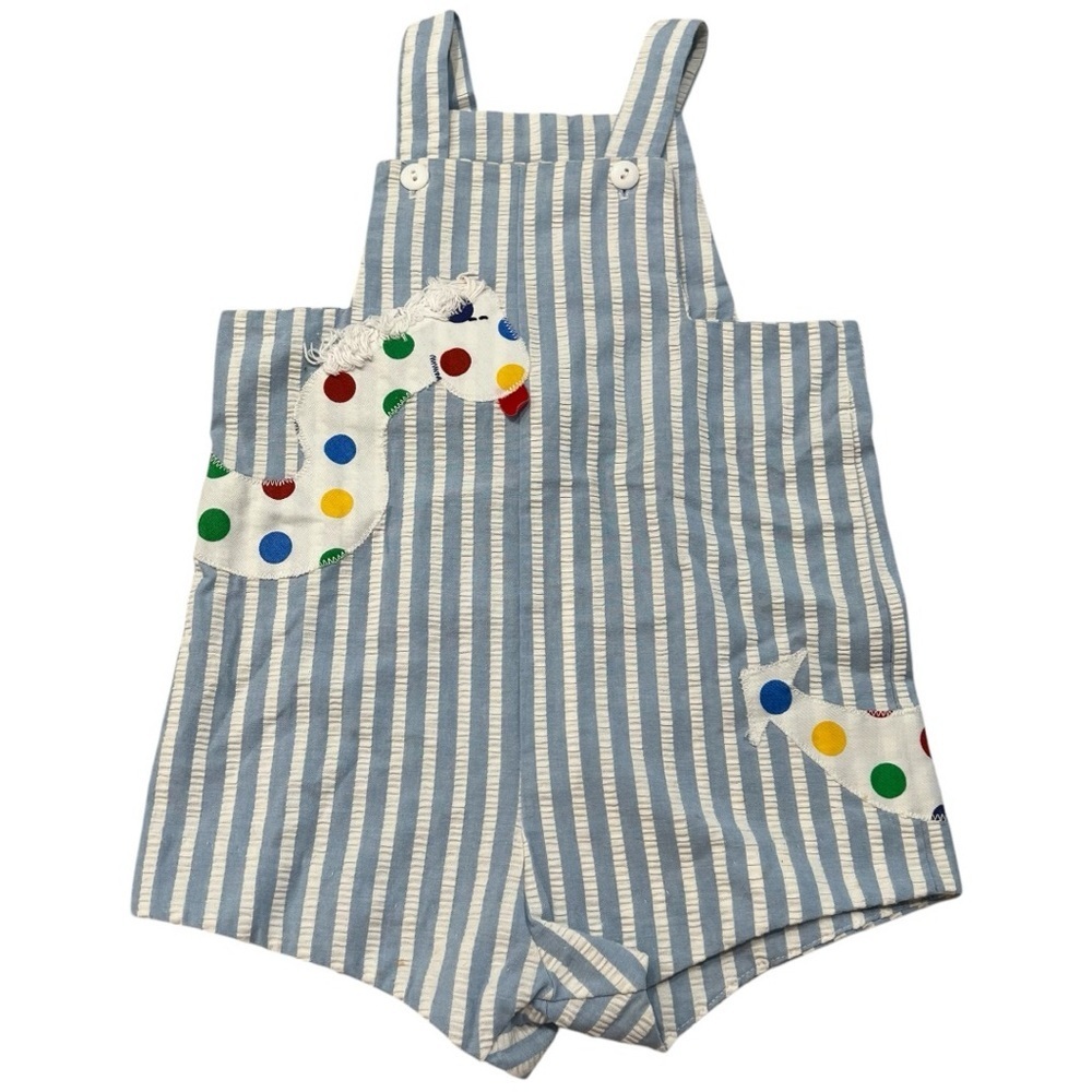 Vintage Boys overall bibs striped size 4T dragon colorful Alison Scott